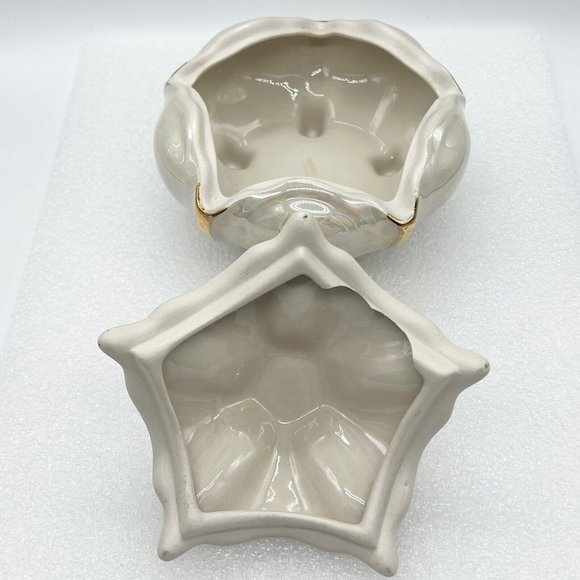 Holley Rose Iridescent 22K Gold Accent Footed Candy  Jar Trinket Read - Picture 5 of 10